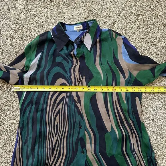 Feraud black, green, blue & purple button down silk top size 44 - Picture 10 of 11